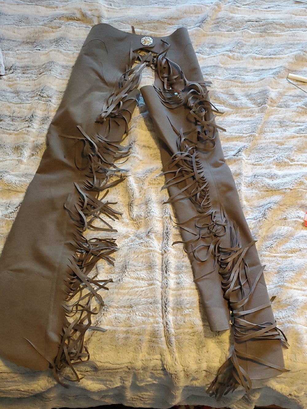 Women’s Fringe Show Chaps, Chocolate BROWN, Ultra-suede Lightweight Fabric.